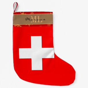 Swiss Flag stocking, Switzerland, monogram Small Christmas Stocking