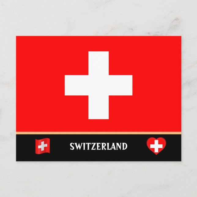 Swiss Flag & Swiss country travel / Switzerland Postcard (Front)