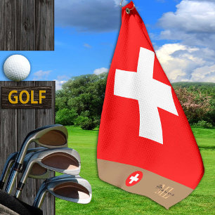 Swiss flag & Switzerland, monogrammed / Golf Towel