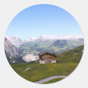 Swiss house and alps classic round sticker