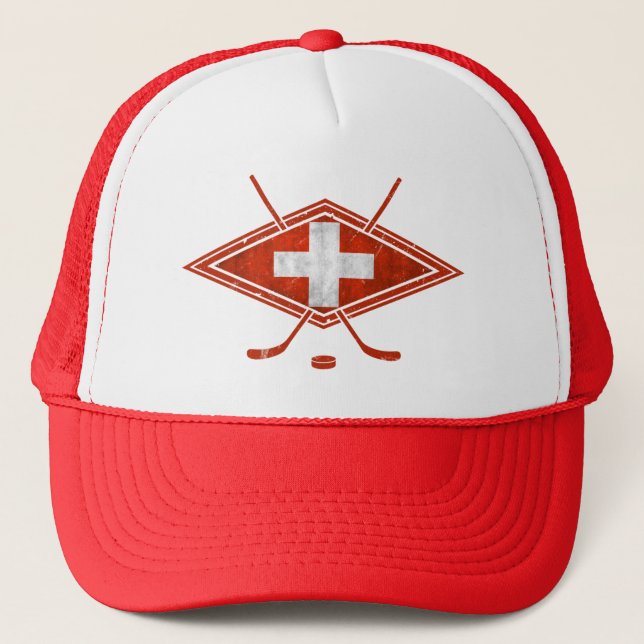 Swiss Ice Hockey Flag Trucker Hat (Front)