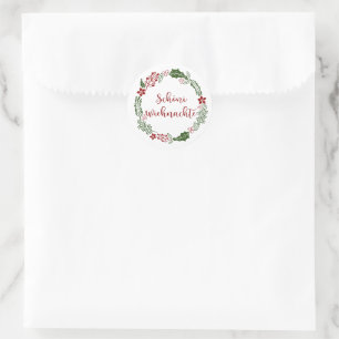 Swiss Merry Christmas Wreath, Schöni Wiehnachte Ce Classic Round Sticker