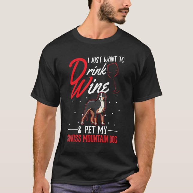 Swiss Mountain Dog And Wine T-Shirt (Front)
