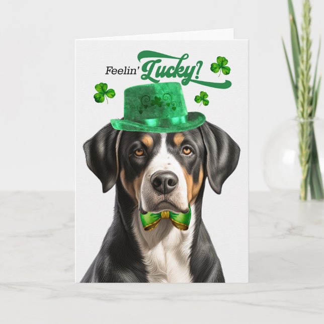 Swiss Mountain Dog Feelin' Lucky St Patrick's Day Holiday Card (Front)