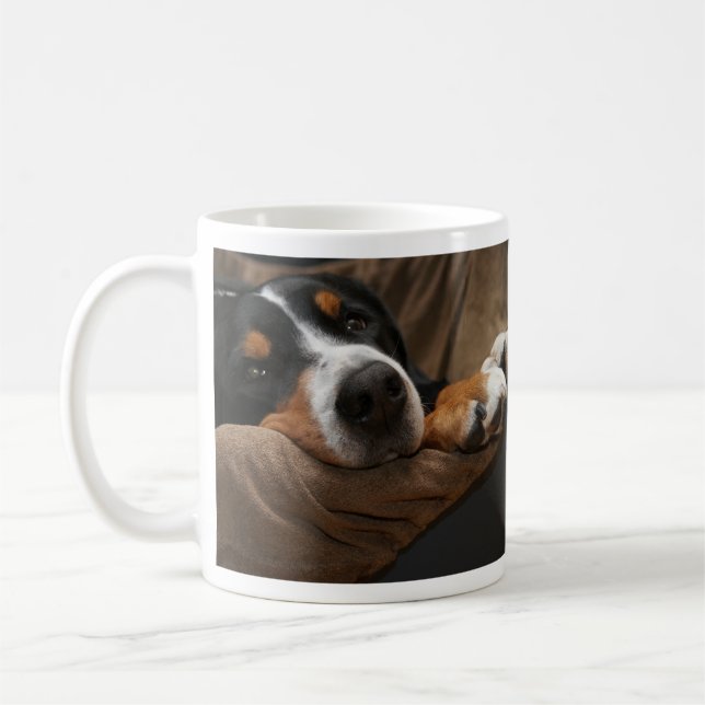 Swiss Mountain Dog Lounging Coffee Mug (Left)
