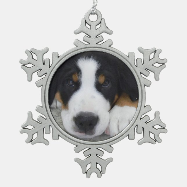 Swiss Mountain Dog Pewter Snowflake Ornament (Front)