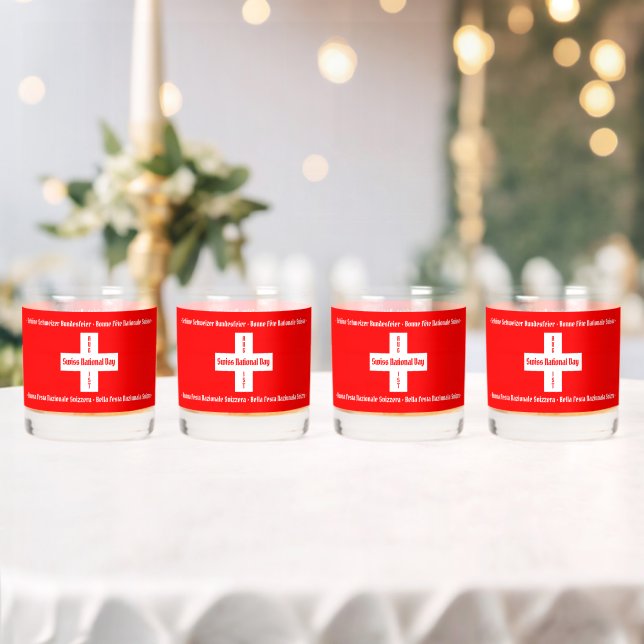 Swiss National Day in Four Languages Swiss Flag Whiskey Glass (Insitu (Wedding))