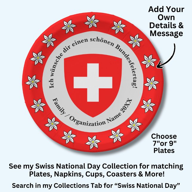 Swiss National Day Switzerland Flag Edelweiss 7" Paper Plate (Creator Uploaded)