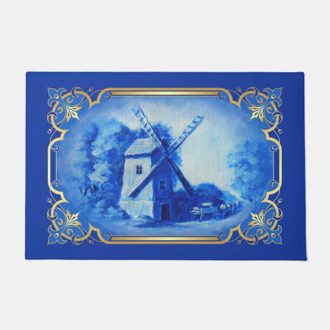 Swiss/Norwegian/Holland windmill delft blue Doormat (Front)