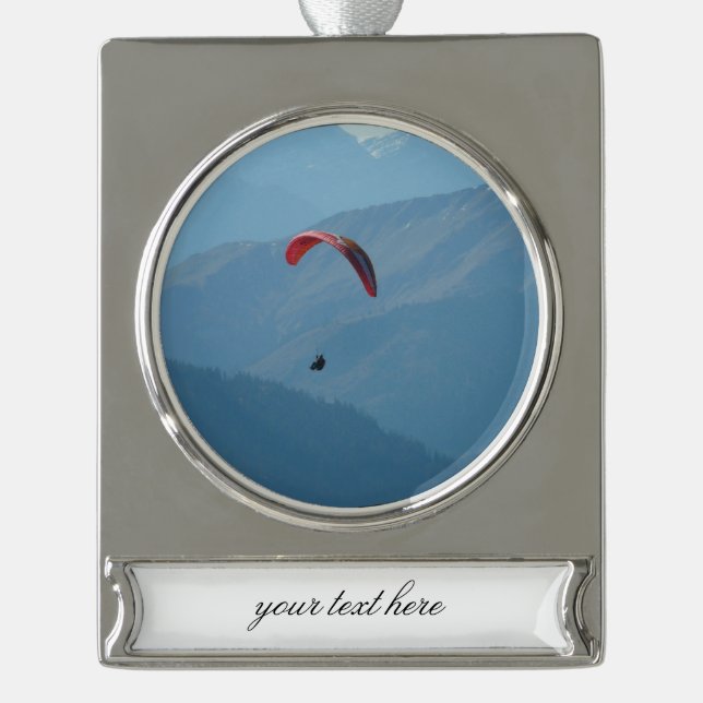 Swiss Paragliding Silver Plated Banner Ornament (Front)