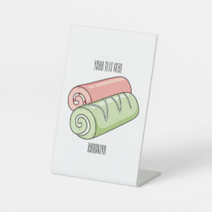 Swiss roll / roll cake cartoon illustration  pedestal sign
