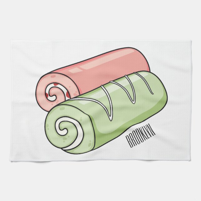 Swiss roll / roll cake cartoon illustration  tea towel (Horizontal)