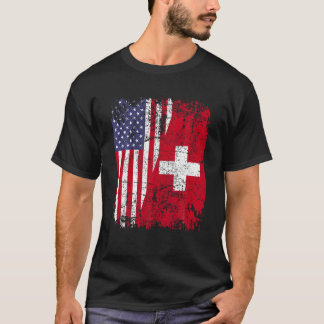 SWISS ROOTS Half American Flag SWITZERLAND T Shirt