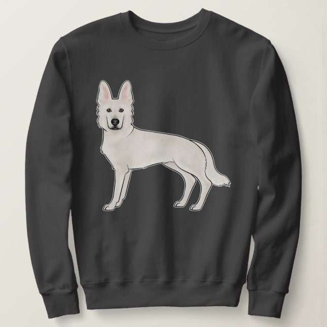 Swiss Shepherd White German Shepherd Cartoon Dog Sweatshirt (Design Front)