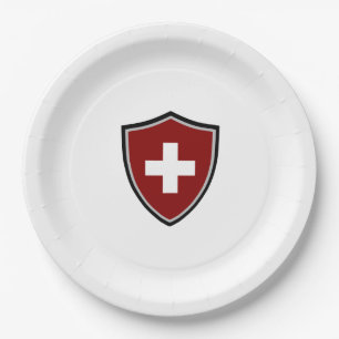 Swiss shield flag paper plate