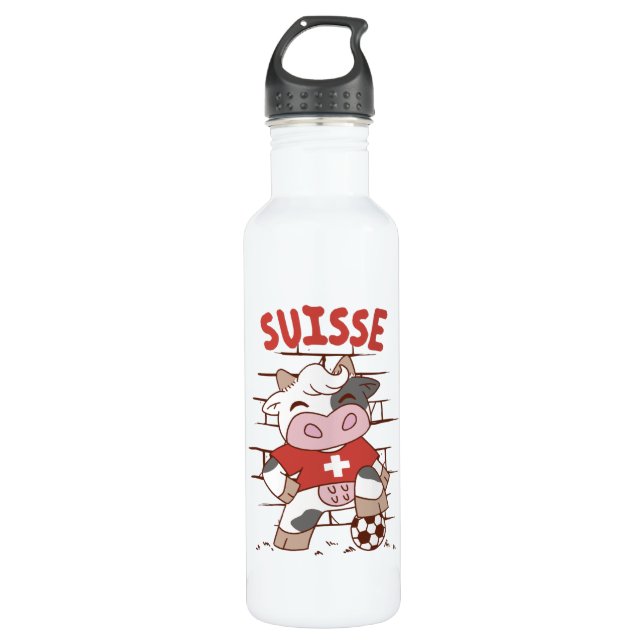 Swiss Soccer Cow Football Fan Switzerland Flag 710 Ml Water Bottle (Front)