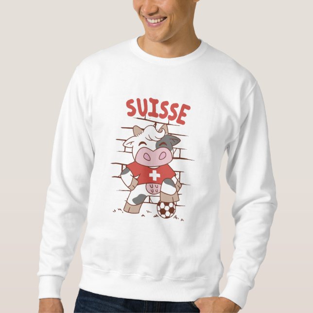 Swiss Soccer Cow Football Fan Switzerland Flag Sweatshirt (Front)