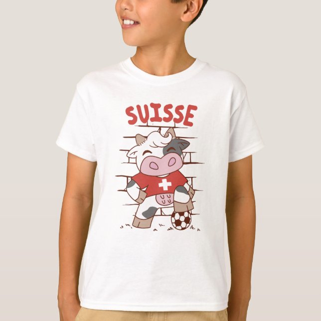 Swiss Soccer Cow Football Fan Switzerland Flag T-Shirt (Front)