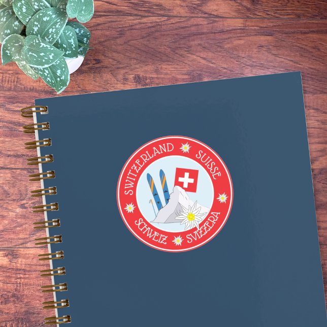 Swiss Stereotype Red Round Stickers (Swiss stereotype red and white round sticker on notebook .)