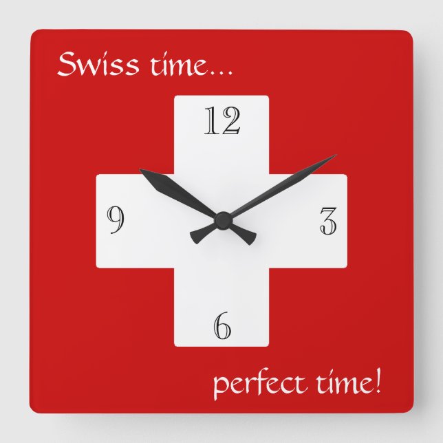 Swiss time! square wall clock (Front)