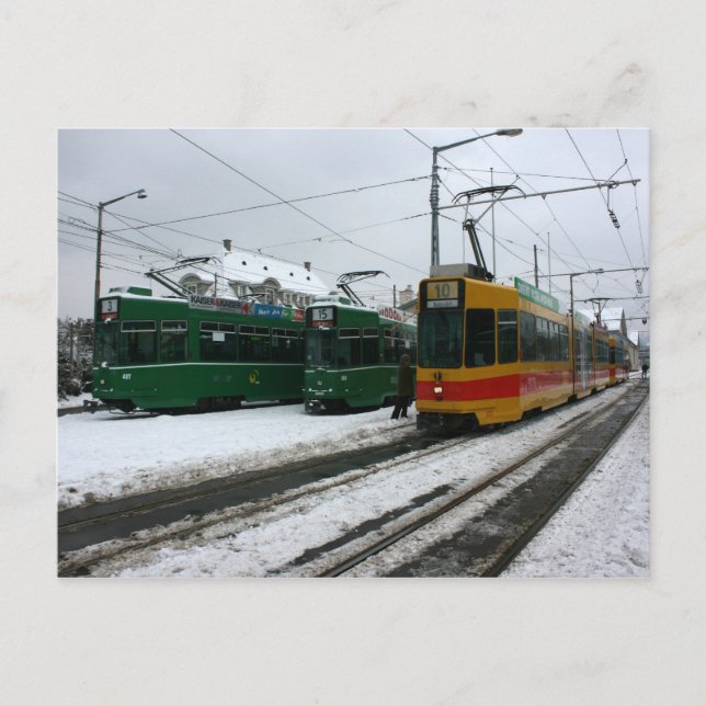 Swiss trams at BVB Basel depot, Switzerland Postcard (Front)