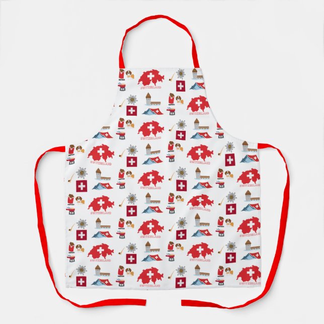 Swiss Travel and Culture Icons Pattern Apron (Front)