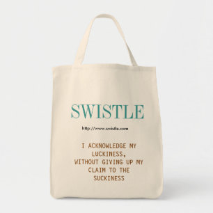 Swistle blog slogan tote, blue-green and brown tote bag