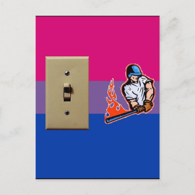 "Switch Hitter" Bisexual Pride Postcard (Front)