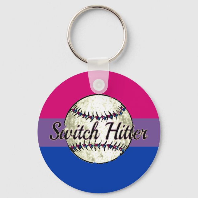 Switch Hitter With Bi Pride Flag Key Ring (Front)