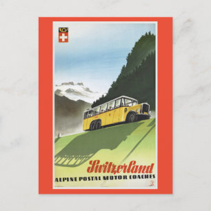 Switzerland Alpine Bus Vintage Travel Postcard