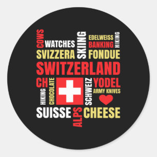 Switzerland Alps Cows Fondue Cheese Skiing Swiss L Classic Round Sticker