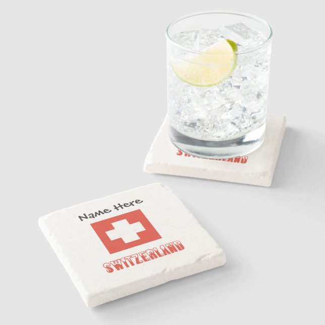 Switzerland and Swiss Flag Personalised  Stone Coaster (Side)