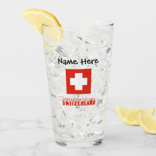 Switzerland and Swiss Flag with Your Name Glass
