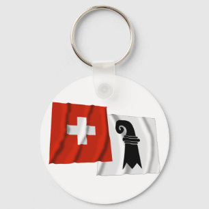 Switzerland & Basel-Stadt Waving Flags Key Ring