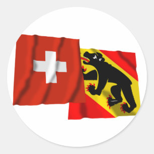 Switzerland & Bern Waving Flags Classic Round Sticker