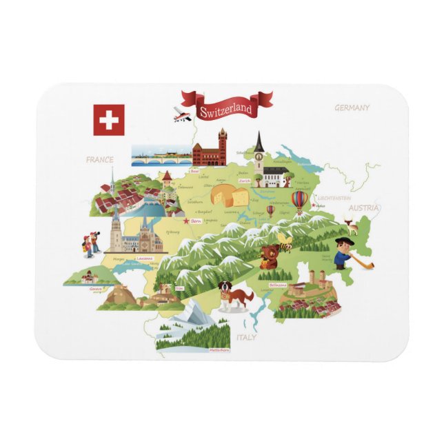 Switzerland Cartoon Map Magnet (Horizontal)