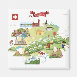 Switzerland Cartoon Map Magnet