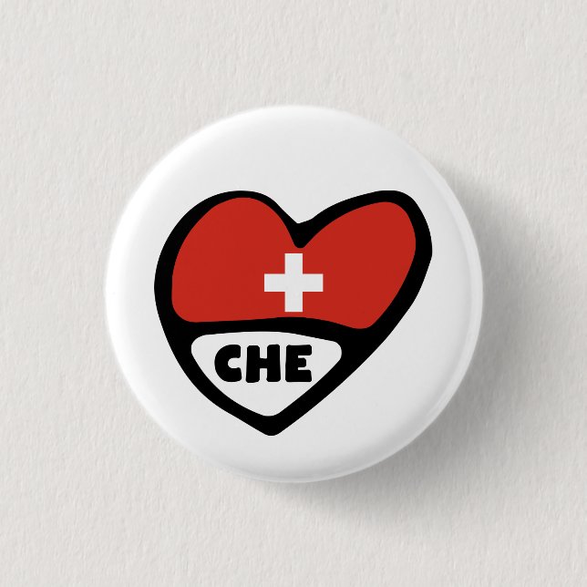 Switzerland Country Code Flag Heart Pin Badge, CHE (Front)