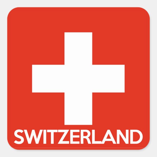 Switzerland country flag symbol name text swiss square sticker (Front)