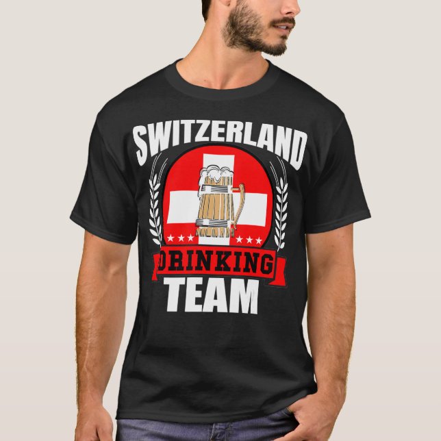 Switzerland Drinking Team Funny Swiss Flag Beer T-Shirt (Front)