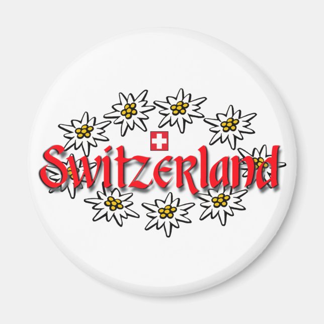 Switzerland Edelweiss Button Magnet (Front)