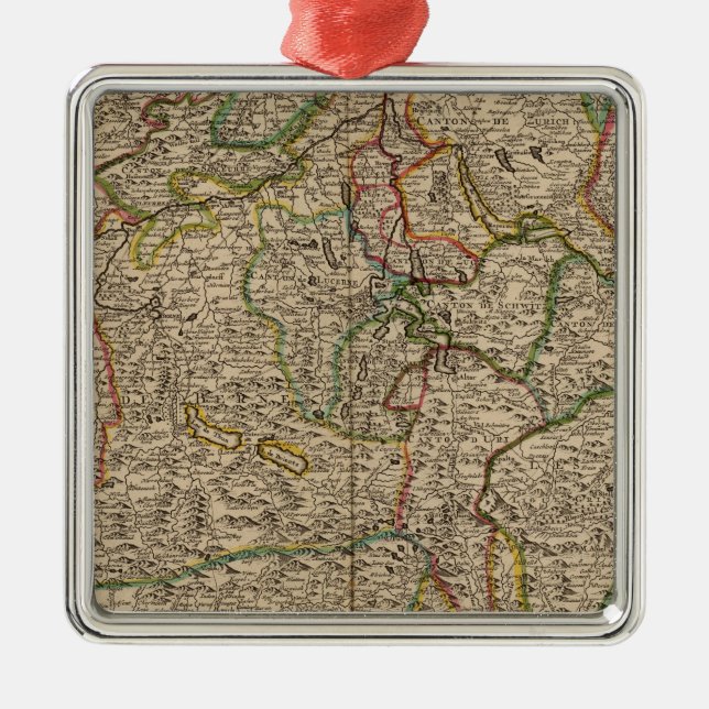 Switzerland engraved map metal tree decoration (Front)