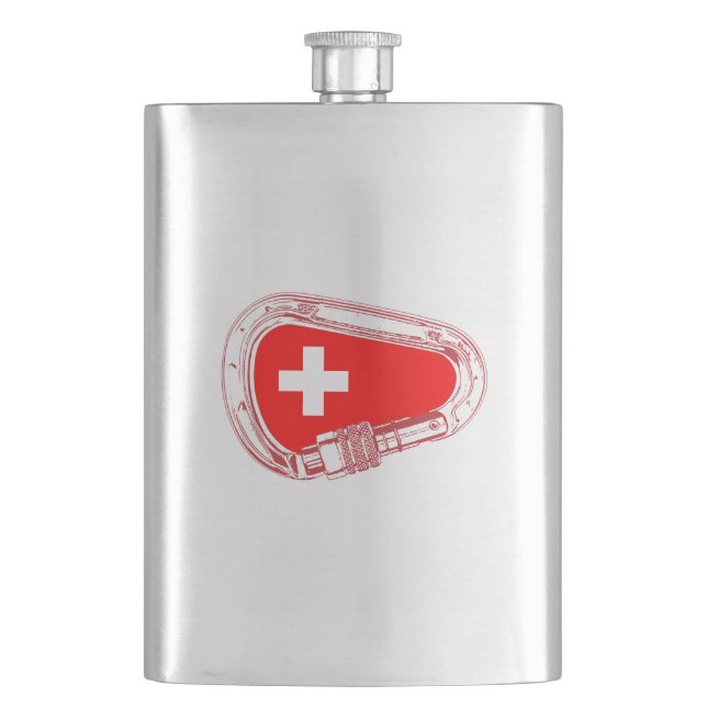 Switzerland Flag Climbing Carabiner Hip Flask (Front)