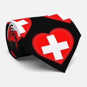 Switzerland Flag Colors Heart Pattern Neck Tie