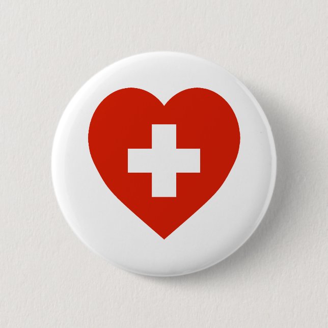 Switzerland Flag Heart 6 Cm Round Badge (Front)