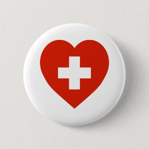 Switzerland Flag Heart 6 Cm Round Badge