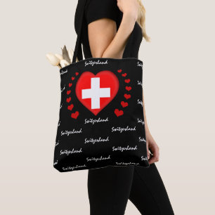 Switzerland Flag & Heart Swiss Flag fashion /sport Tote Bag