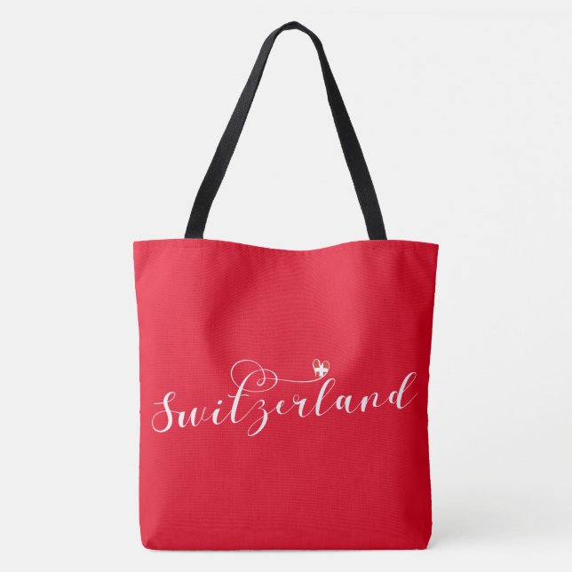 Switzerland Flag In Heart, Swiss Tote Bag (Back)