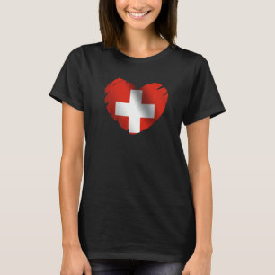 Switzerland Flag On Shape Of Heart Swiss Switzerla T-Shirt