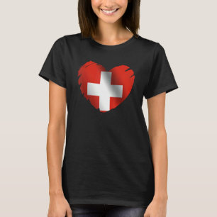 Switzerland Flag On Shape Of Heart Swiss Switzerla T-Shirt